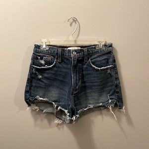 ABERCROMBIE & FITCH High Rise Dark Wash Curve Love Mom Shorts